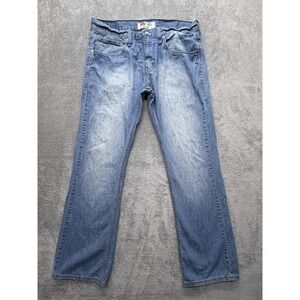 Levis 507 Jeans Mens Measured 34x30 Light Wash Blue Slim Boot Bootcut Denim